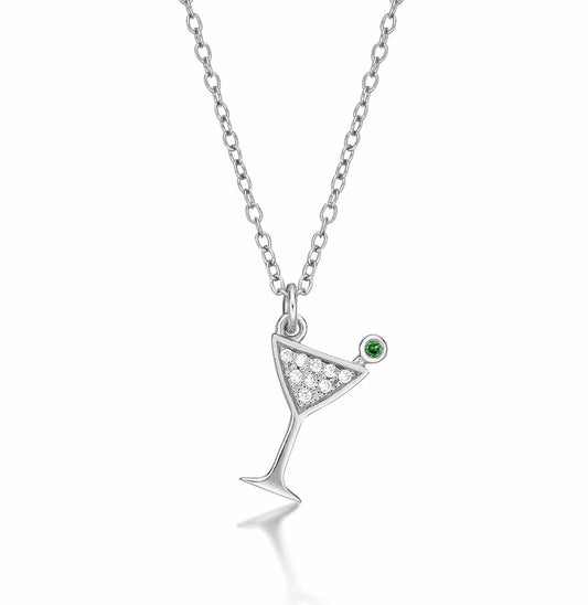 925 Sterling Silver Cocktail Glass Necklace for Women