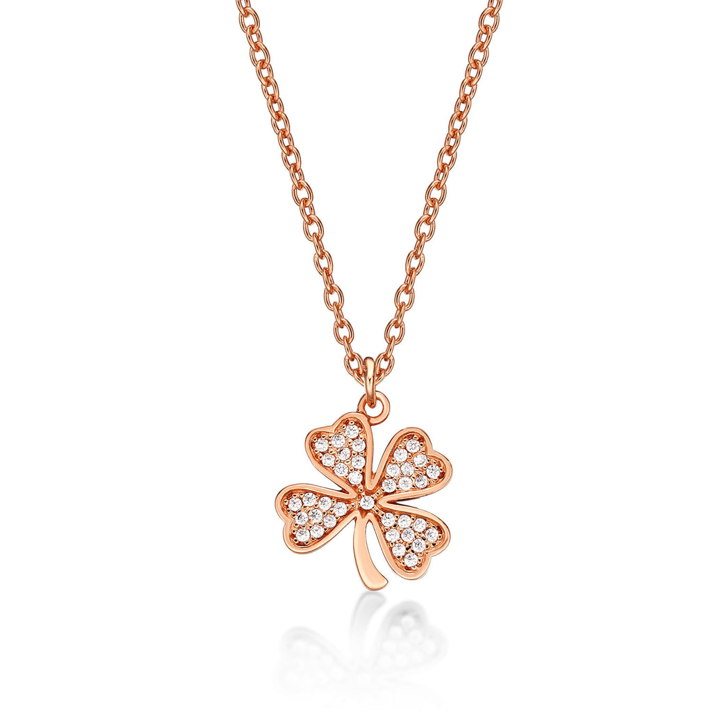 Rose gold Plated 925 Sterling Silver 4 Leaf Clover Pendant Necklace for Women