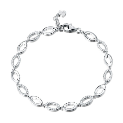 925 Sterling Silver CZ Oval Link Bracelet For Women