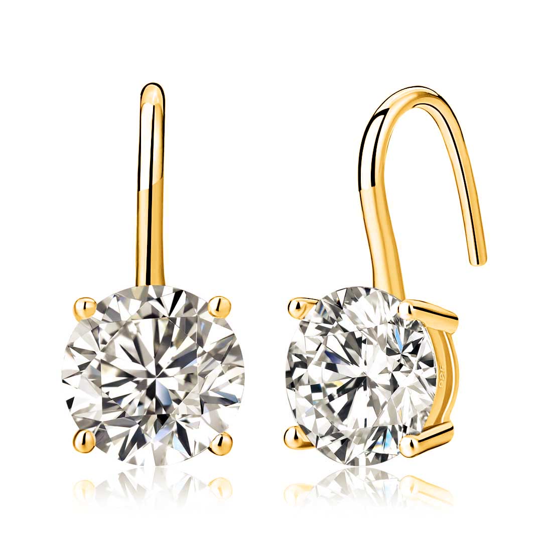 Gold Plated 925 Sterling Silver Cubic Zirconia Solitaire Drop Earrings for Women