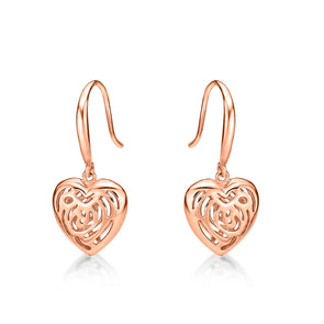 Rose Gold Plated 925 Saterling Silver Heart Drop Earrings for Women