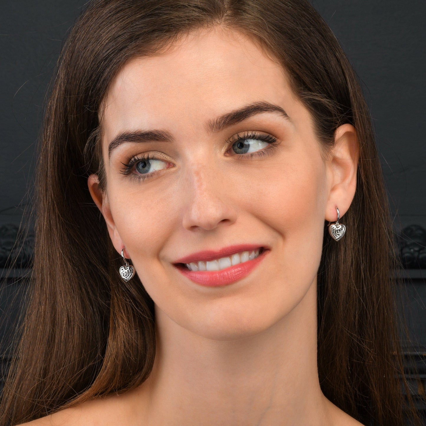 925 Saterling Silver Heart Drop Earrings for Women