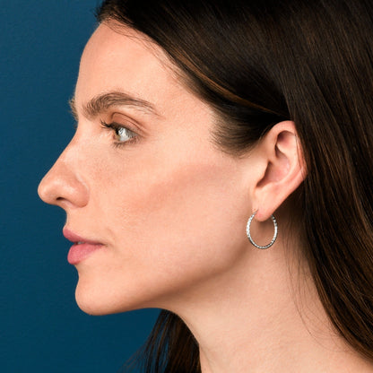 Diamond-Cut 925 Sterling Silver Hoop Earrings For Women
