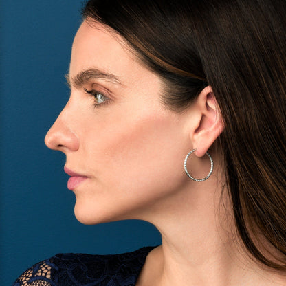 Diamond-Cut 925 Sterling Silver Hoop Earrings For Women