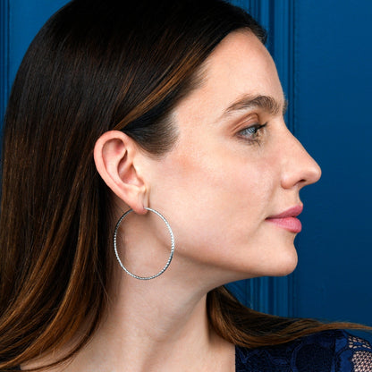Diamond-Cut 925 Sterling Silver Hoop Earrings For Women