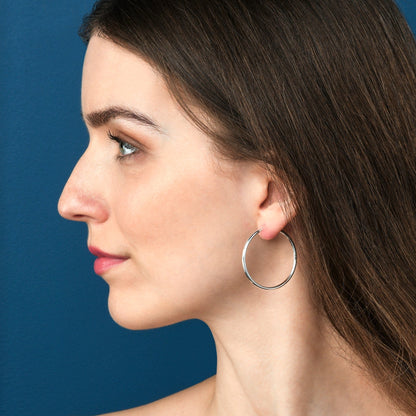 Plain Polished 925 Sterling Silver Hoop Earrings for Women