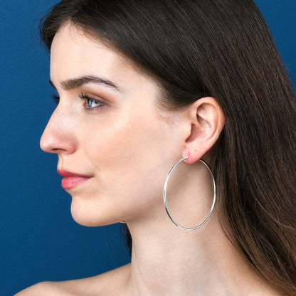 Plain Polished 925 Sterling Silver Hoop Earrings for Women