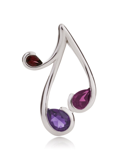 Sterling Silver Pendant Necklace with Natural Rhodolite, Amethyst and Garnet Gemstones