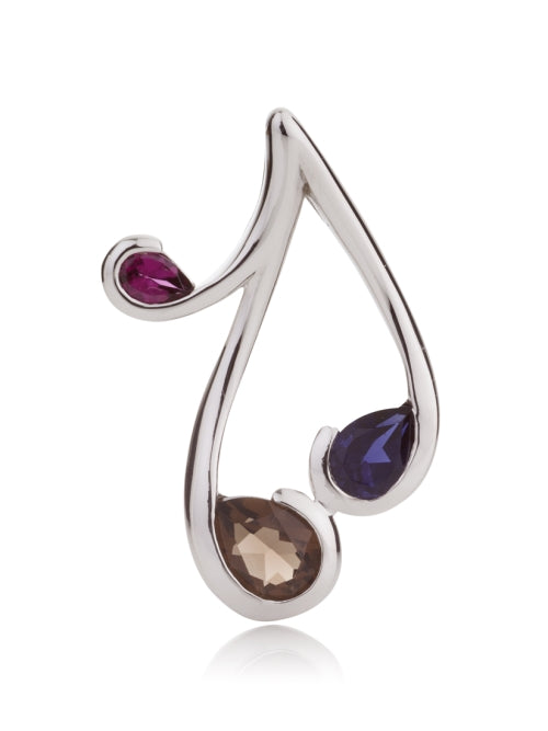 Sterling Silver Pendant Necklace with Natural Smoky Quartz, Iolite and Rhodolite Gemstones