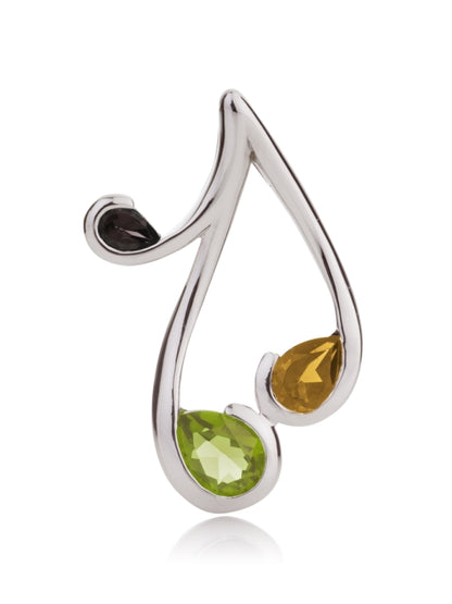 Sterling Silver Pendant Necklace with Natural Peridot, Citrine and Smoky Quartz Gemstones