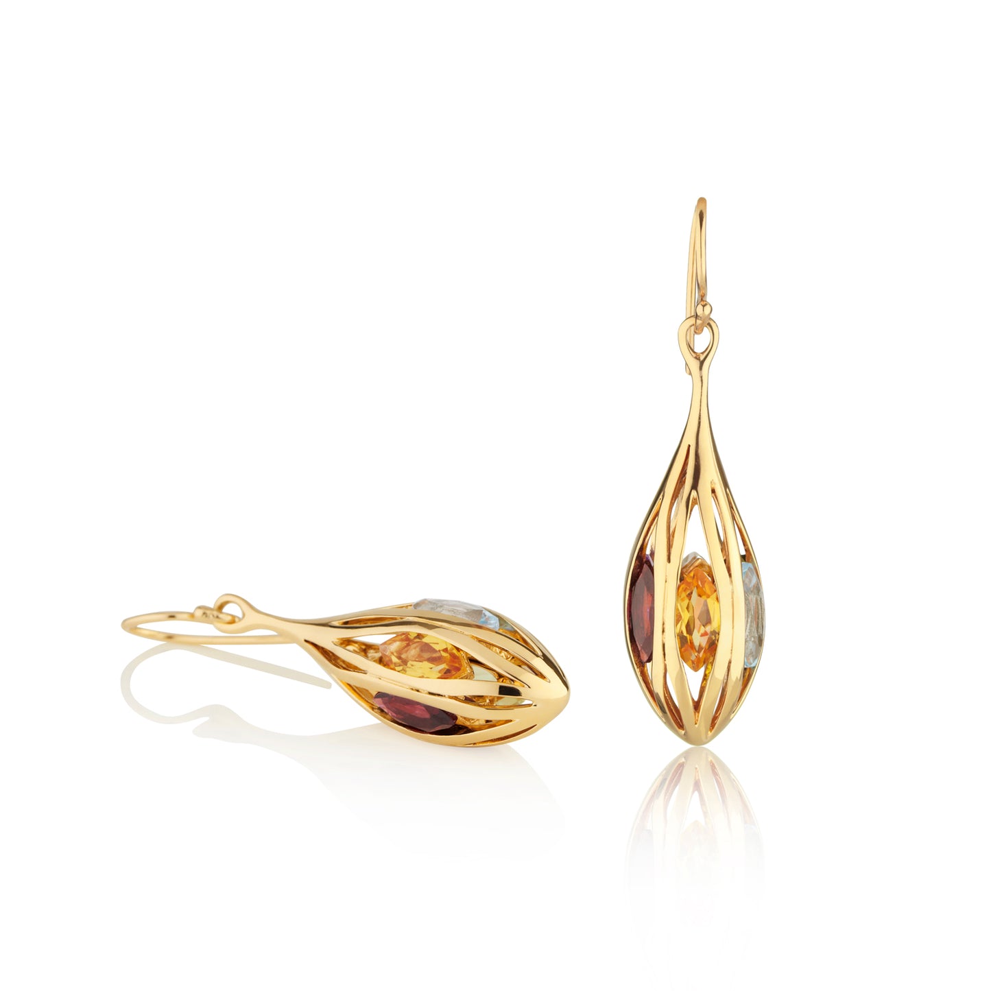 Gold Vermeil Multicolored Gemstone Teardrop Earrings For Women