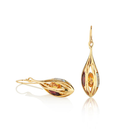 Gold Vermeil Multicolored Gemstone Teardrop Earrings For Women
