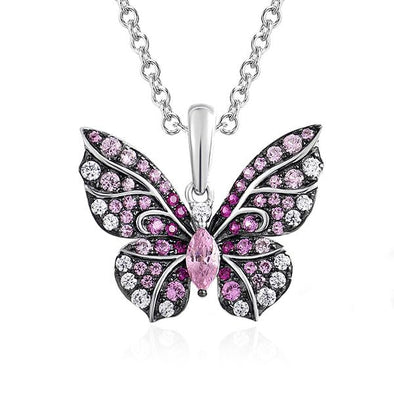 925 Sterling Silver Pink Butterfly Necklace for Women