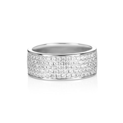 925 Sterling Silver Wide Band Ring for Women with Cubic Zirconia Stones