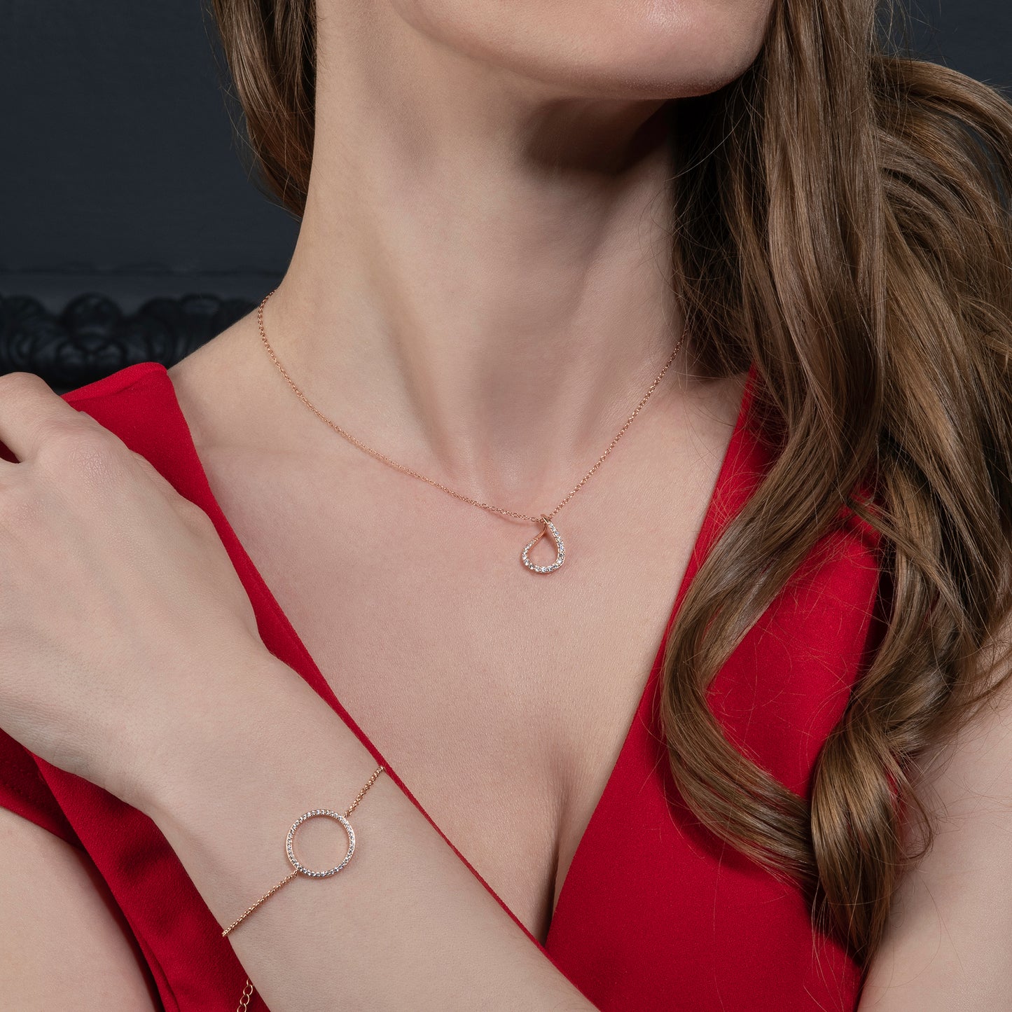 Rose Gold plated Sterling Silver Pear Shaped Pendant Necklace for Women