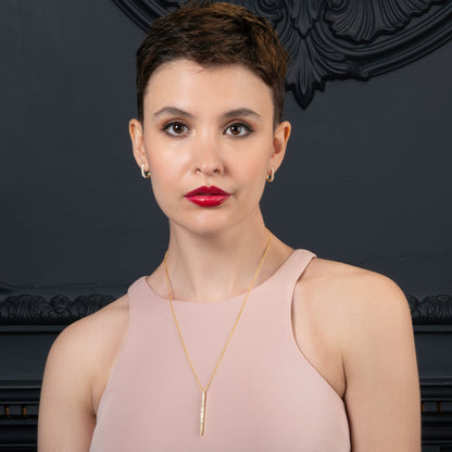 Gold Plated Long Bar Pendant Necklace for Women