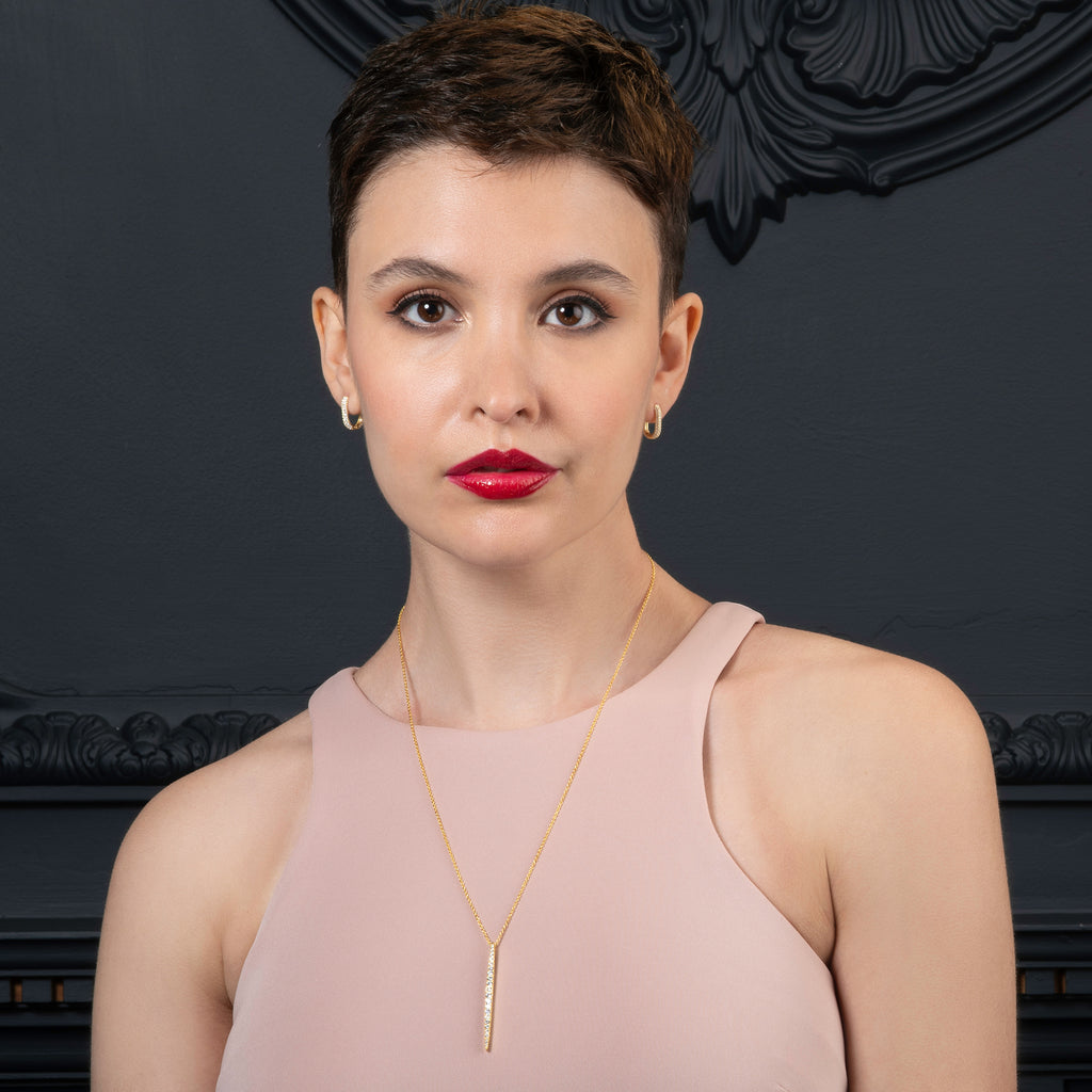 Gold Plated Long Bar Pendant Necklace for Women