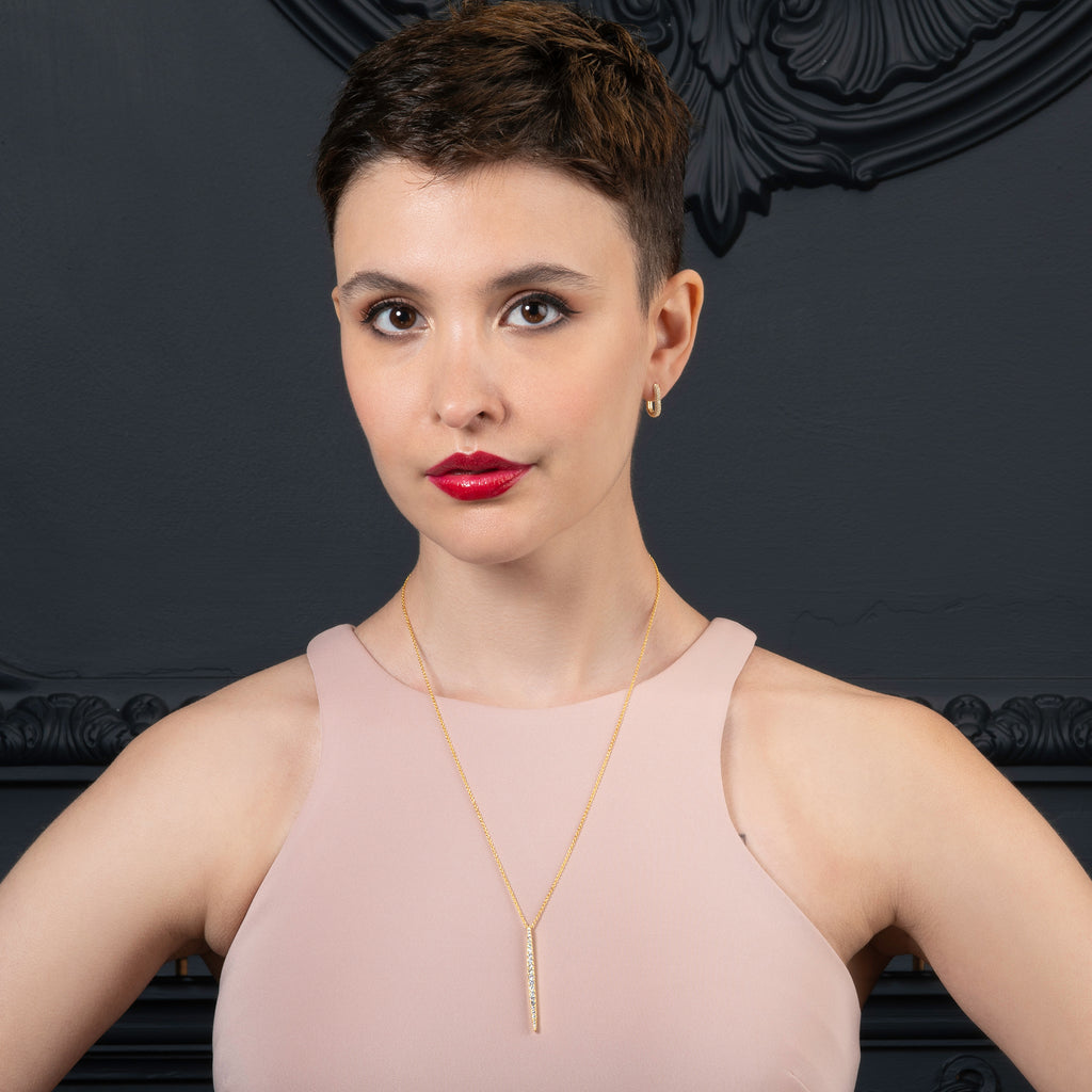Gold Plated Long Bar Pendant Necklace for Women