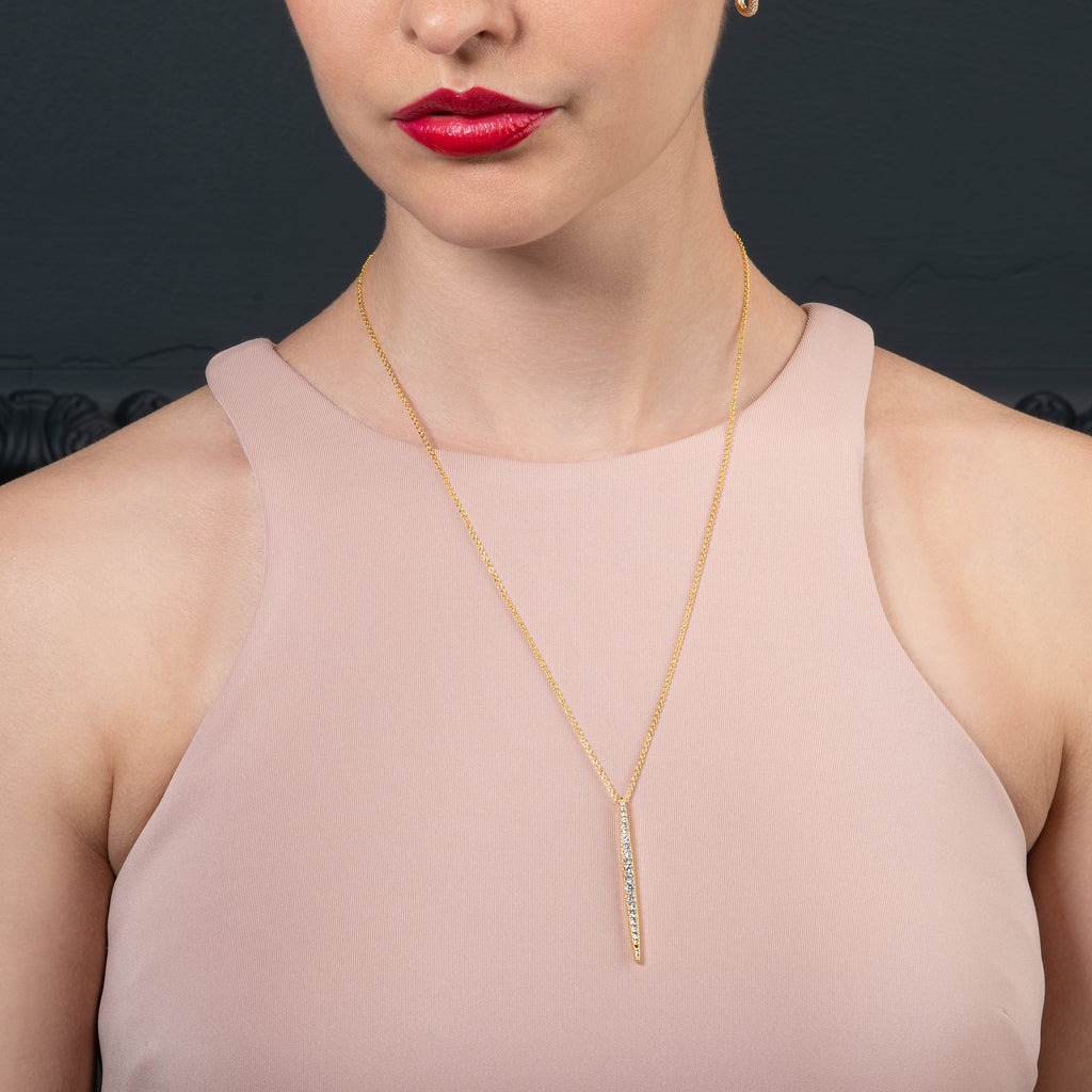 Gold Plated Long Bar Pendant Necklace for Women