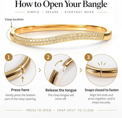 Gold S-Shape Cubic Zirconia Bangle Bracelet For Women