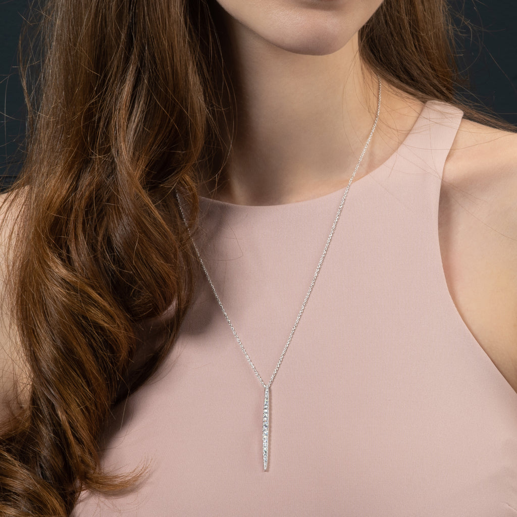Silver Long Bar Pendant Necklace for Women