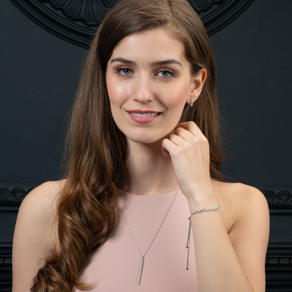 Silver Long Bar Pendant Necklace for Women