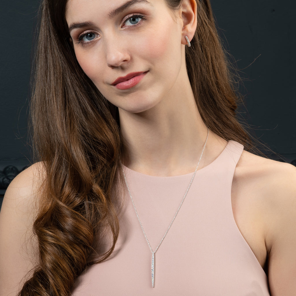 Silver Long Bar Pendant Necklace for Women