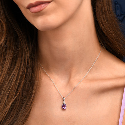 925 Sterling Silver Oval Shaped Amethyst Pendant Necklace