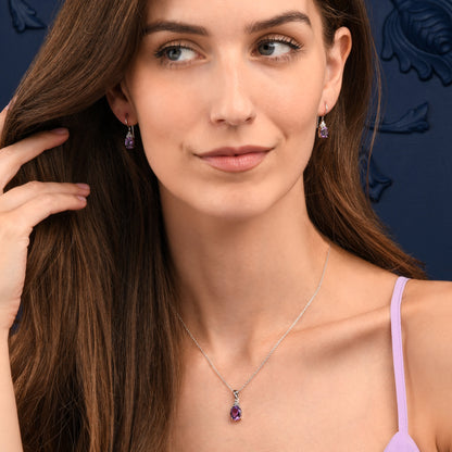 925 Sterling Silver Oval Shaped Amethyst Pendant Necklace