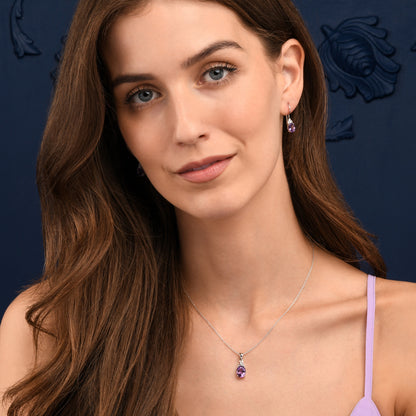 925 Sterling Silver Oval Shaped Amethyst Pendant Necklace