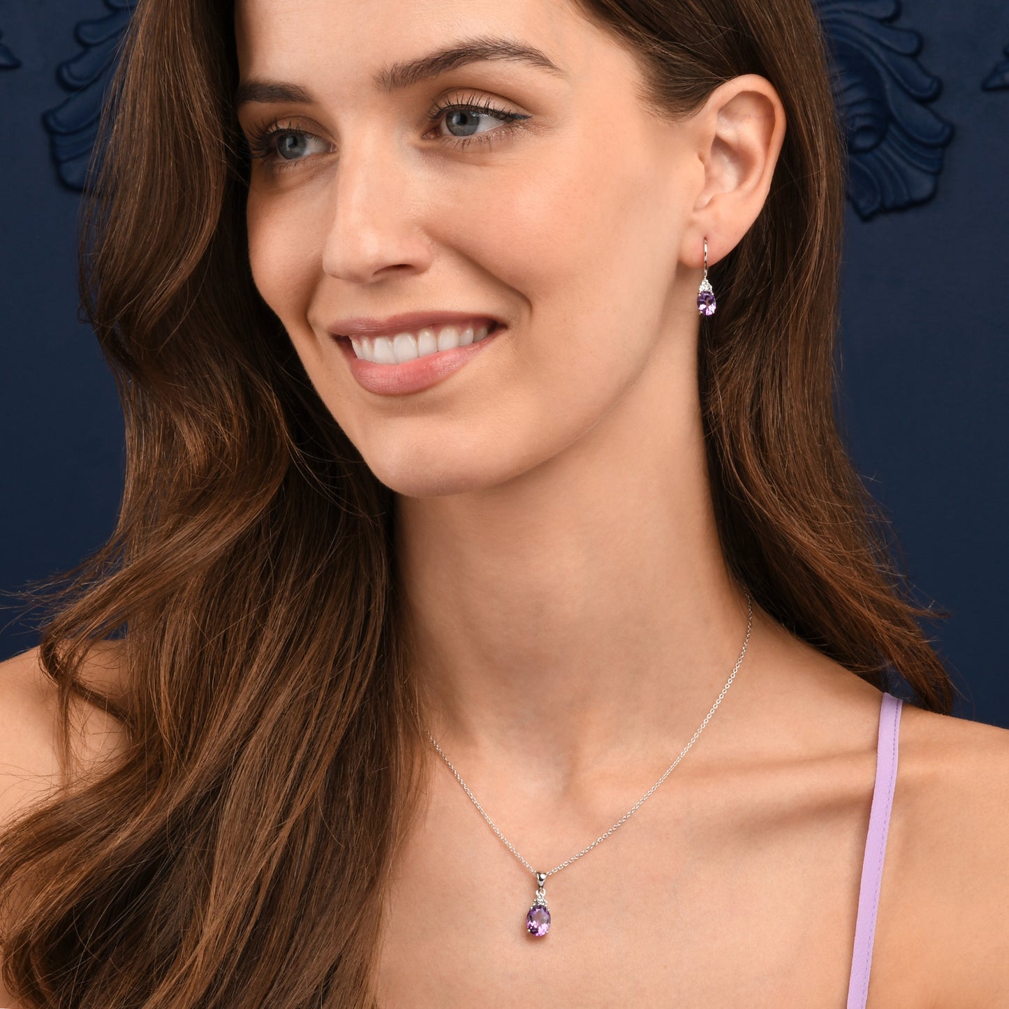 925 Sterling Silver Oval Shaped Amethyst Drop Earrings