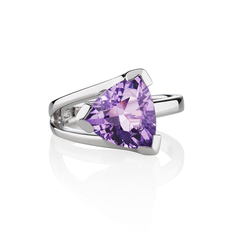 925 Sterling Silver Trillion Cut Amethyst Gemstone Ring For Women