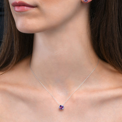 Sterling Silver Bezel Set Amethyst Pendant Necklace For Women