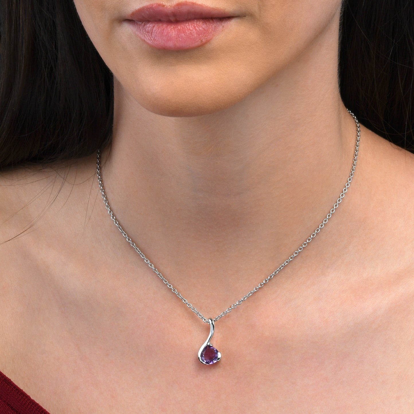 Sterling Silver Pear-Shaped Amethyst Gemstone Pendant Necklace