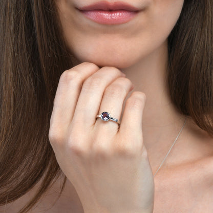 Dainty 925 Sterling Silver Bezel Set Amethyst Ring For Women