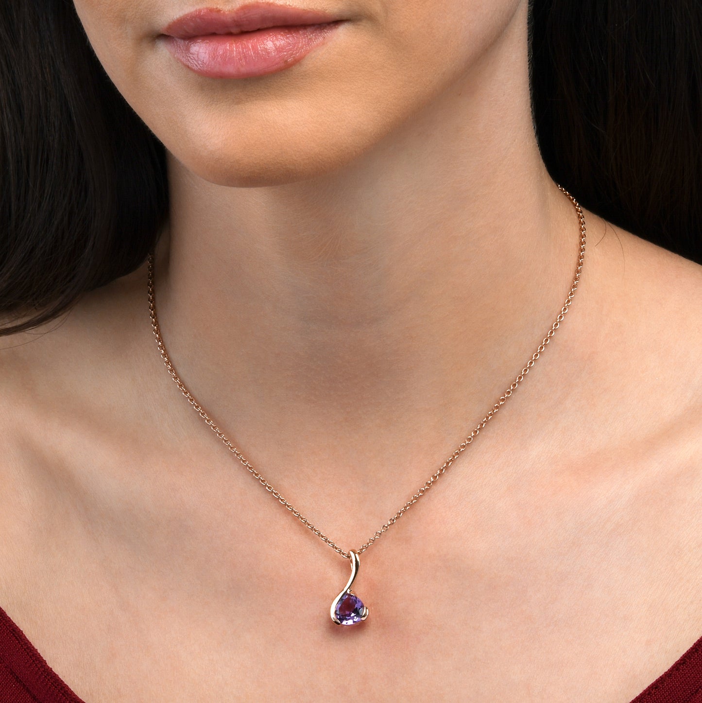 Rose Gold Vermeil Pear-Shaped Amethyst Gemstone Pendant Necklace