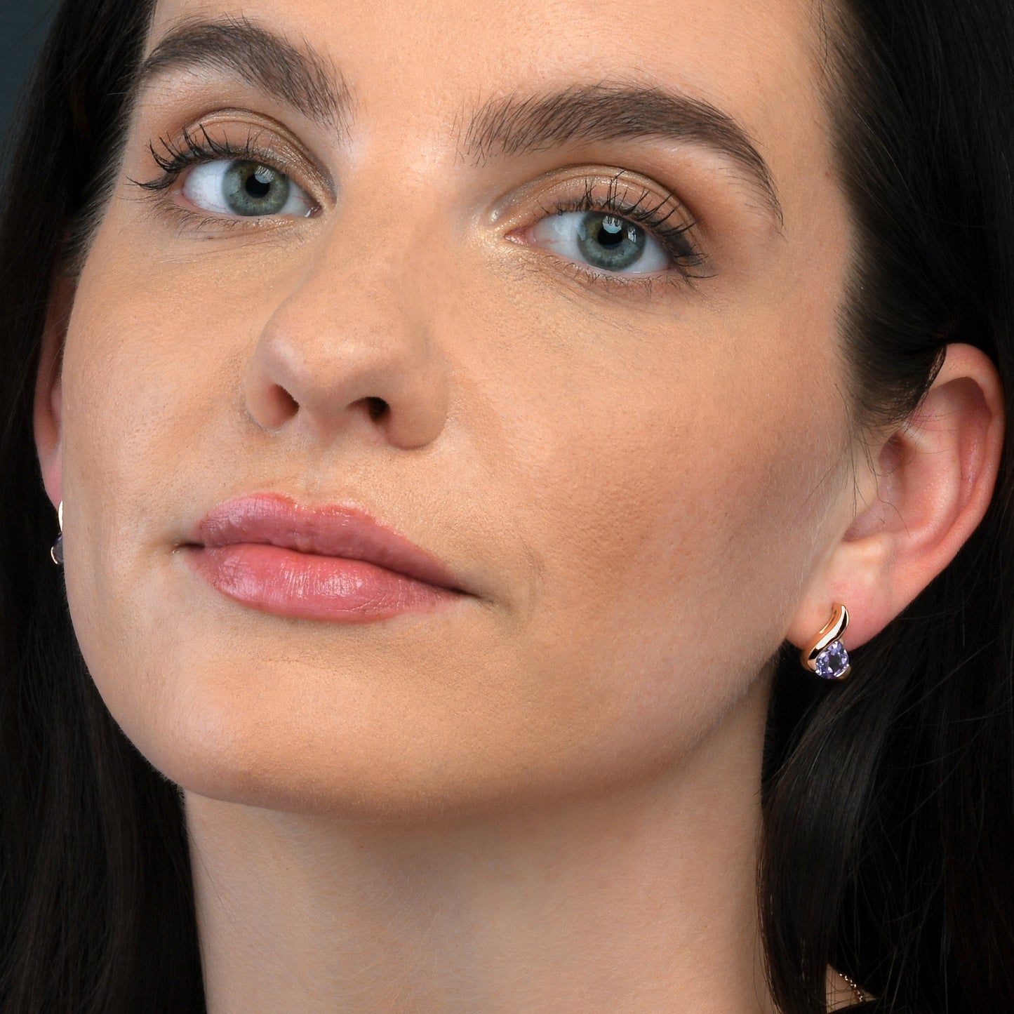 Rose Gold Vermeil Stud Earrings With Pear-Shaped Amethyst Gemstones