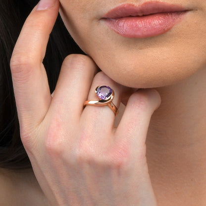 Rose Gold Vermeil Pear-Shaped Amethyst Gemstone Ring For Women