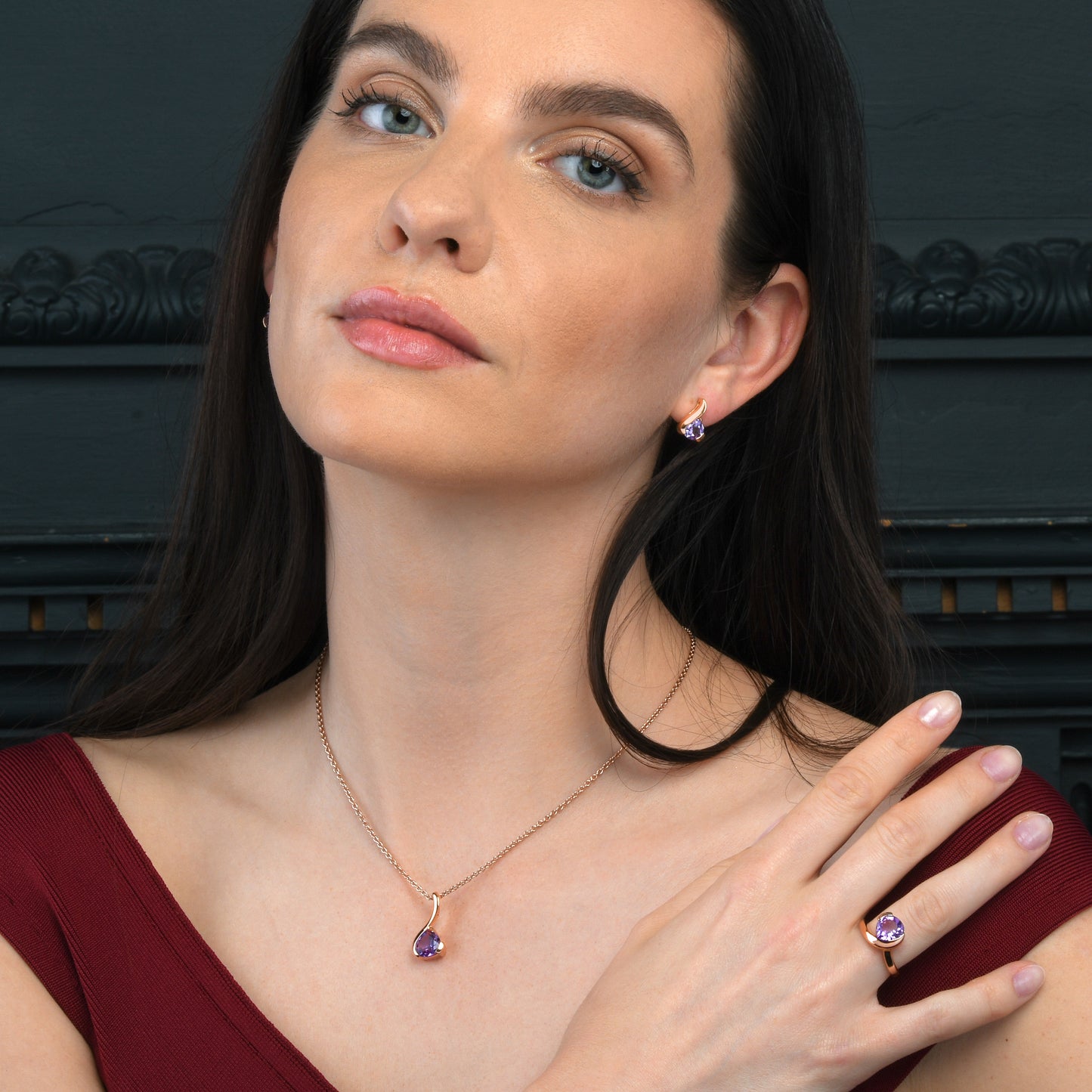 Rose Gold Vermeil Pear-Shaped Amethyst Gemstone Pendant Necklace