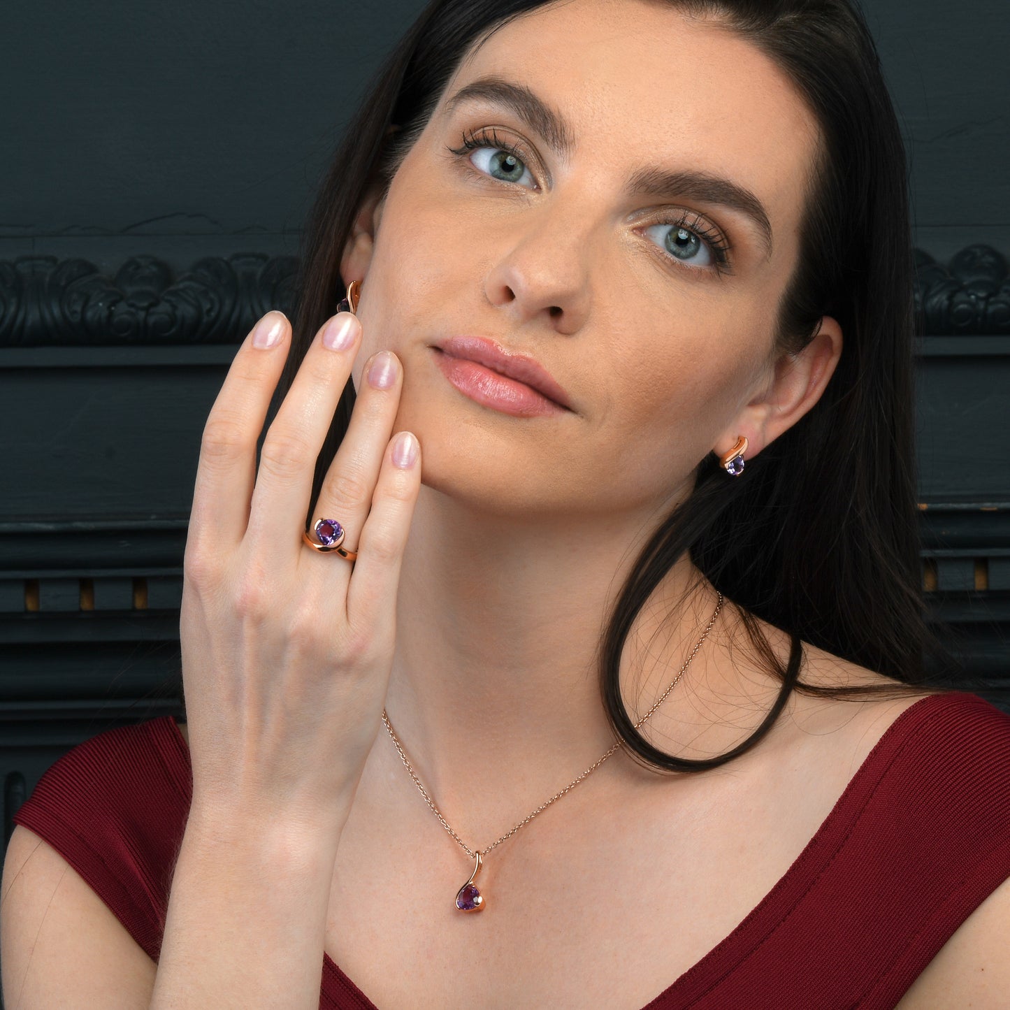 Rose Gold Vermeil Pear-Shaped Amethyst Gemstone Pendant Necklace