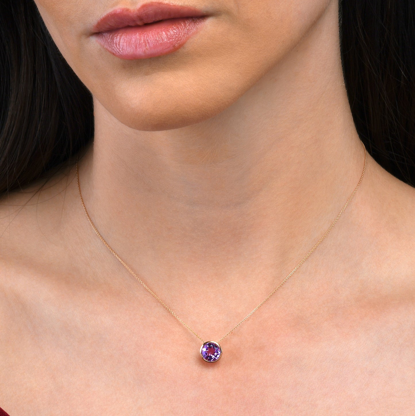 Rose Gold Vermeil Bezel Set Amethyst Pendant Necklace For Women