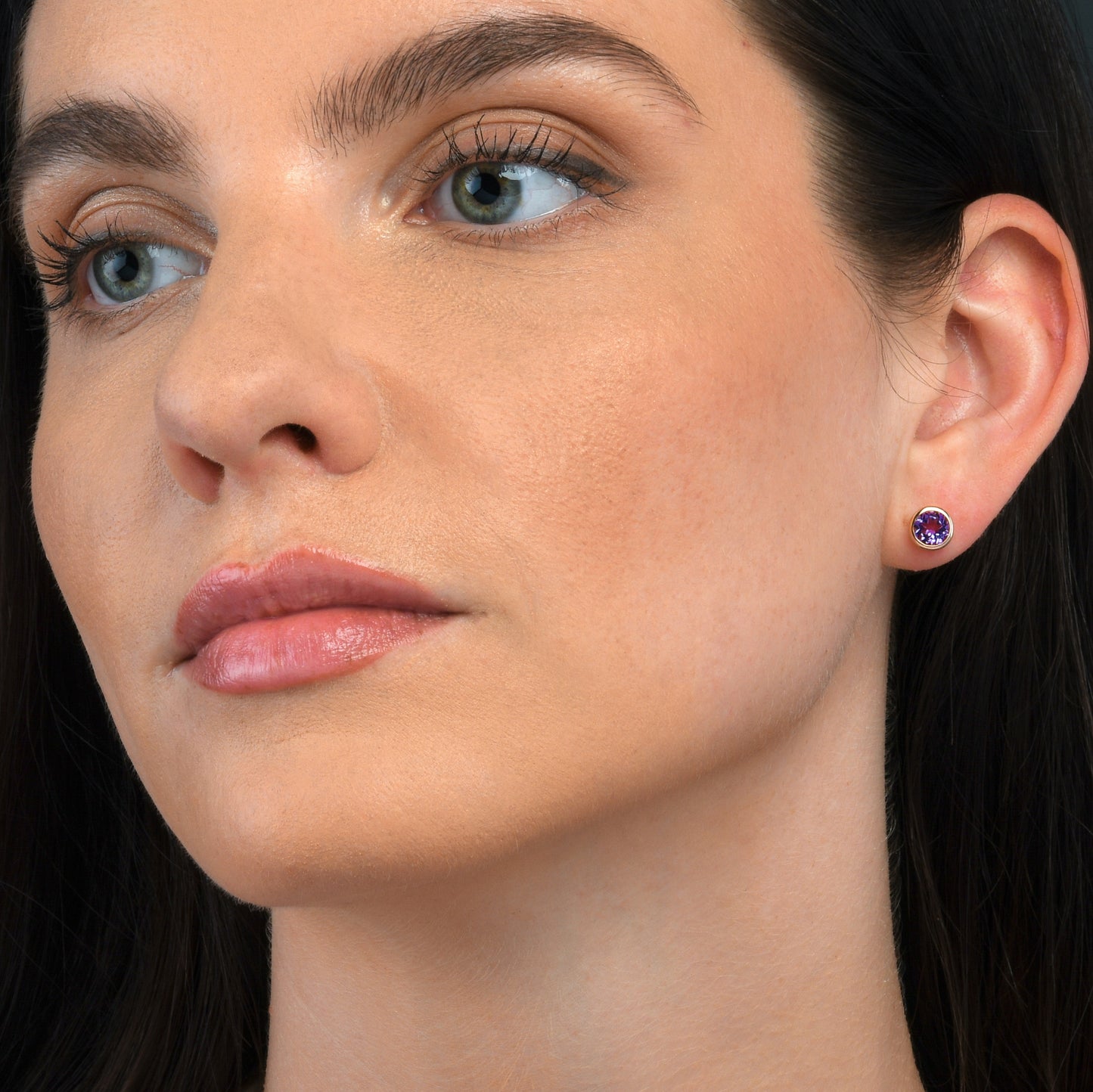 Rose Gold Vermeil Bezel Set Amethyst Stud Earrings For Women