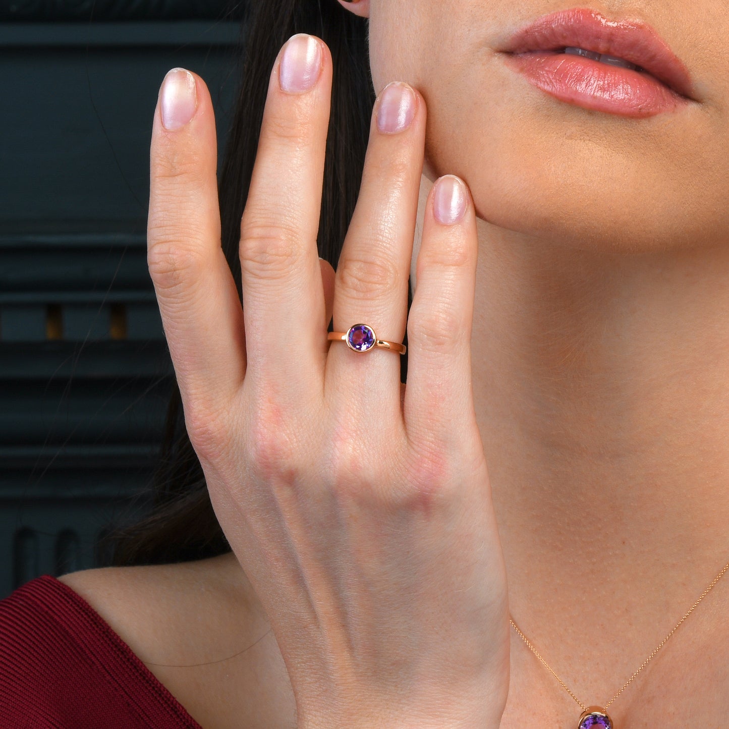 Dainty Rose Gold Vermeil Bezel Set Amethyst Ring For Women