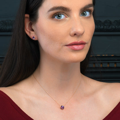 Rose Gold Vermeil Bezel Set Amethyst Pendant Necklace For Women