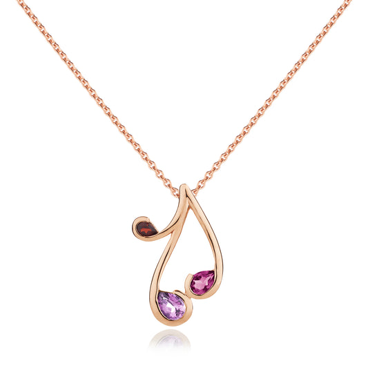 Rose Gold Vermeil Pendant Necklace with Natural Rhodolite, Amethyst and Garnet Gemstones