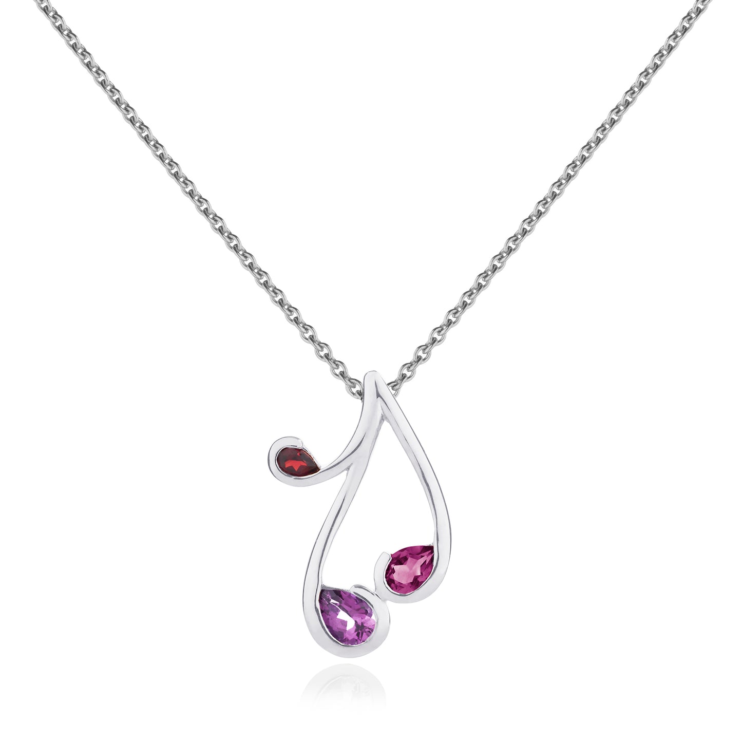 Sterling Silver Pendant Necklace with Natural Rhodolite, Amethyst and Garnet Gemstones