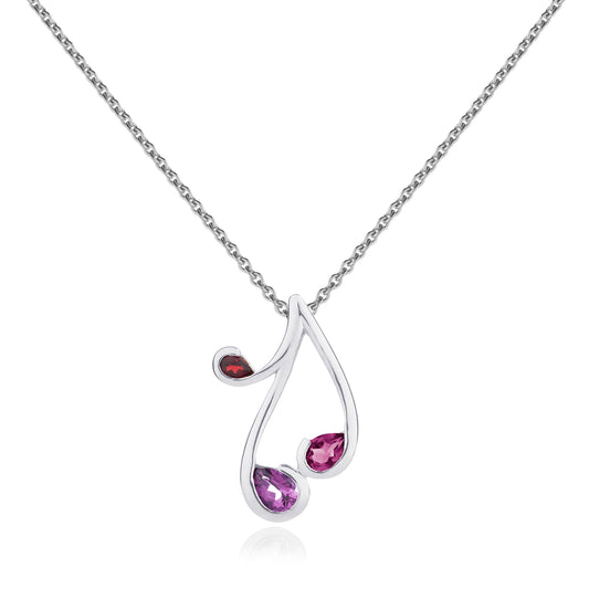 Sterling Silver Pendant Necklace with Natural Rhodolite, Amethyst and Garnet Gemstones