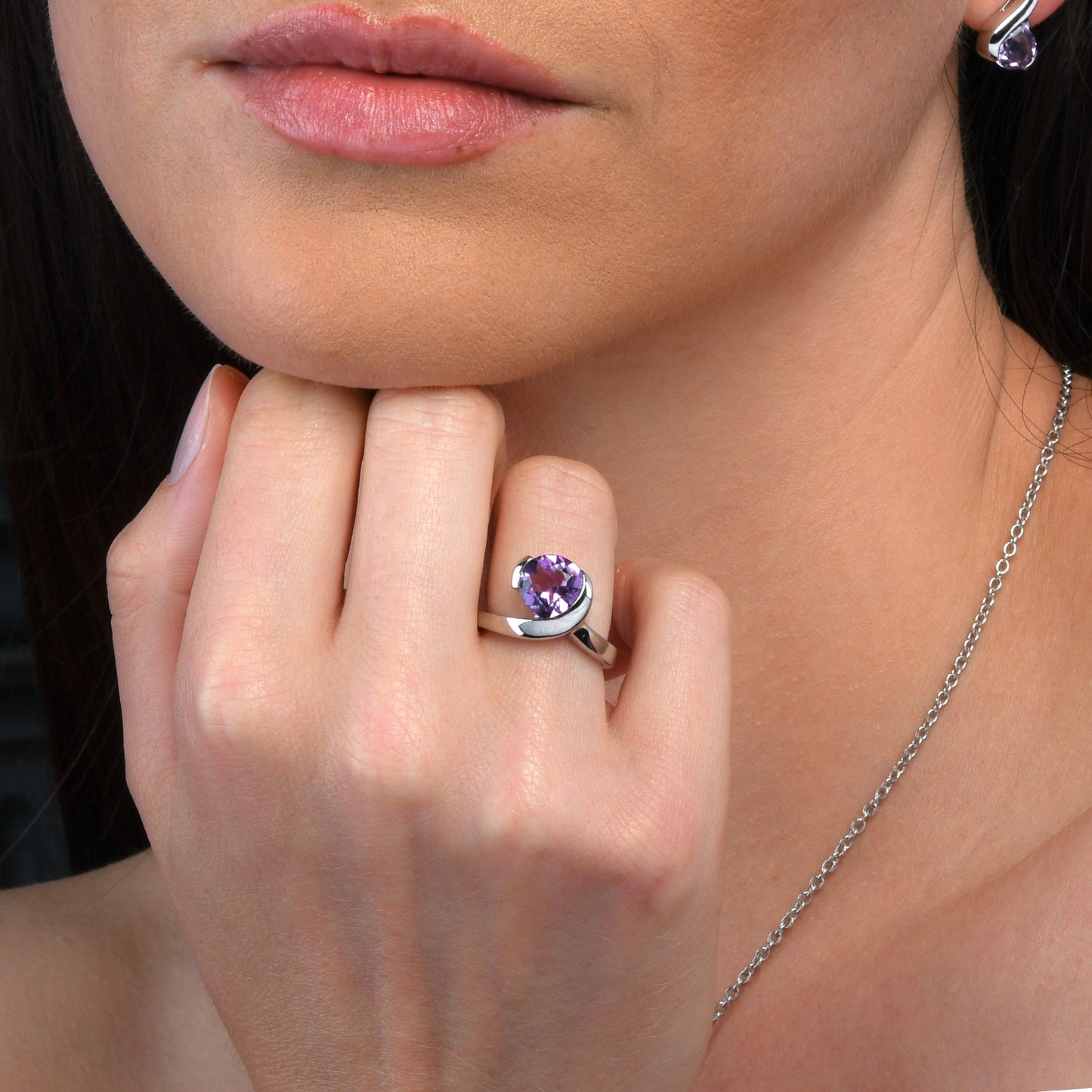 Sterling Silver Pear-Shaped Amethyst Gemstone Ring For Women