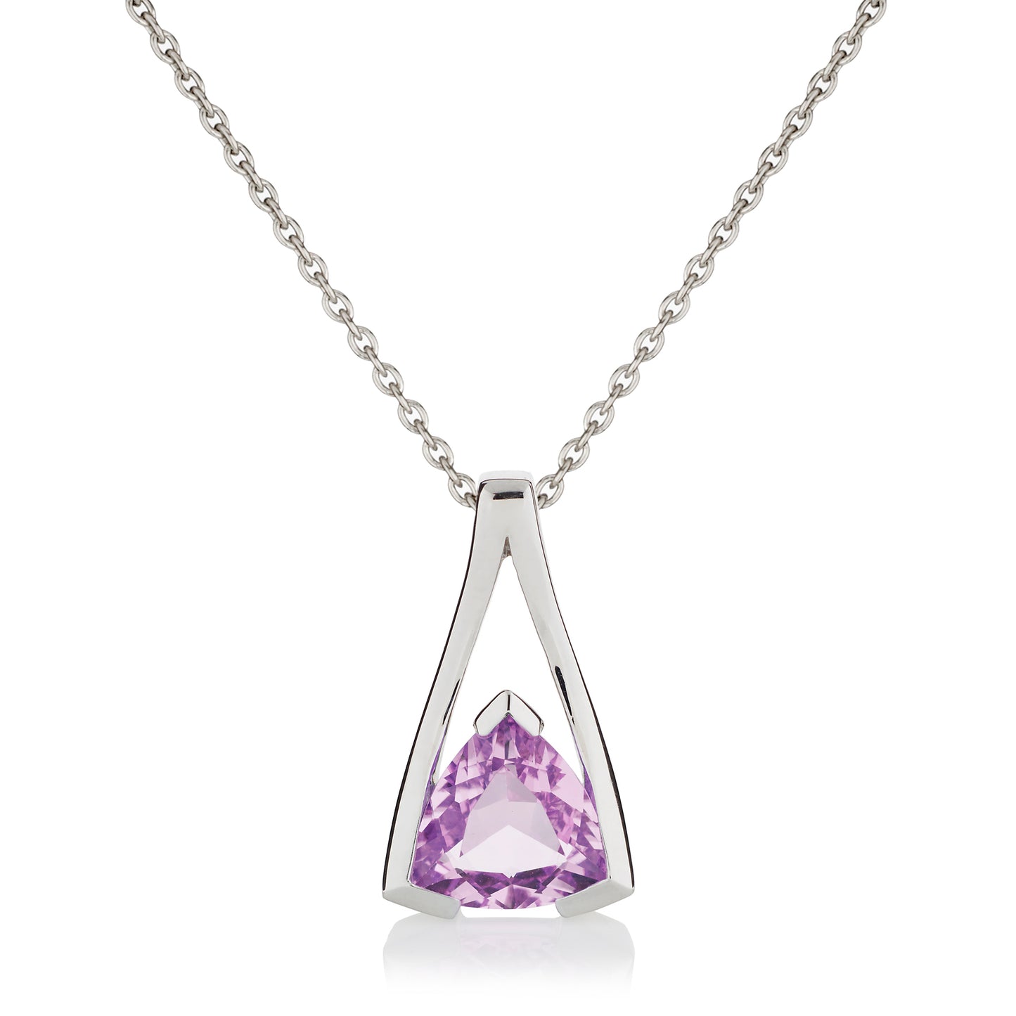 Sterling Silver Amethyst Trillion Pendant Necklace For Women