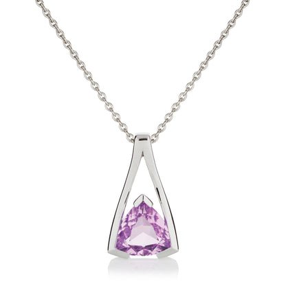 Sterling Silver Amethyst Trillion Pendant Necklace For Women